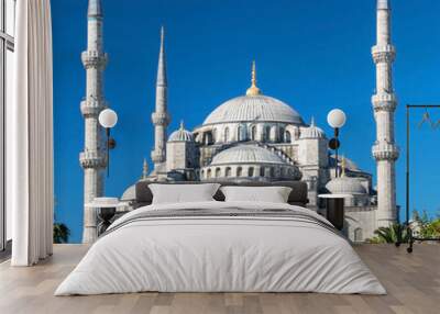 blue mosque (sultanahmet camii) under blue sky, istanbul, turkey. Wall mural