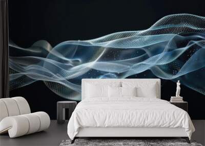 Data surface like light fabric or mesh, nano material abstract background, transparent cloth in dark space. Concept of nanotechnology, technology, tech, network Wall mural