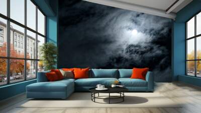 Dramatic night sky with mystic moon, spooky dark gothic background. Concept of horror, Halloween, scary space Wall mural