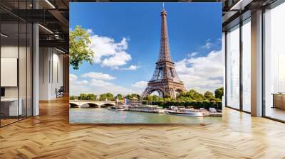 eiffel tower in paris, france. panorama of seine river in summer. Wall mural