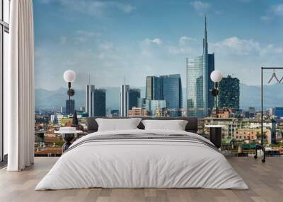 Milan skyline with modern skyscrapers on blue sky background, Italy Wall mural