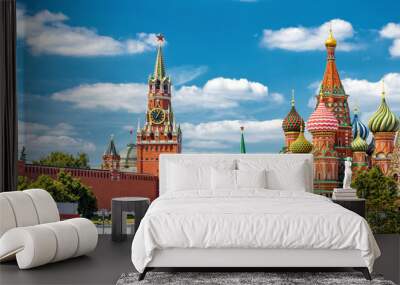 Moscow Kremlin and St Basil's Cathedral on Red Square, Russia Wall mural