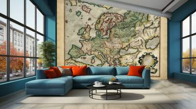 Old medieval map of Europe, ancient image printed in 1587 by Mercator Wall mural