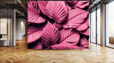 Pink plant leaves background, floral tropical pattern for wallpaper, generative AI Wall mural