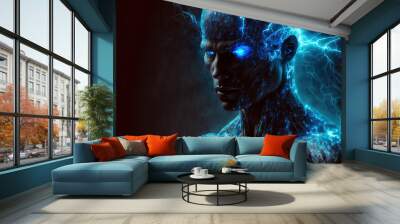 Portrait of fictional cyborg man, AI or artificial intelligence concept, generative AI Wall mural