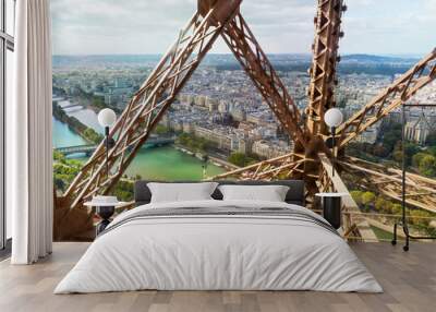 View of Seine river from Eiffel Tower elevator, Paris, France Wall mural