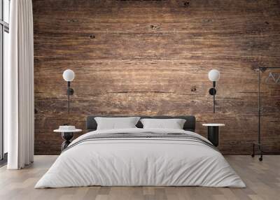 Wood texture background. Rough vintage wooden table, brown timber for backdrop, top view Wall mural