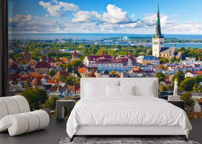 Aerial panorama of Tallinn, Estonia Wall mural