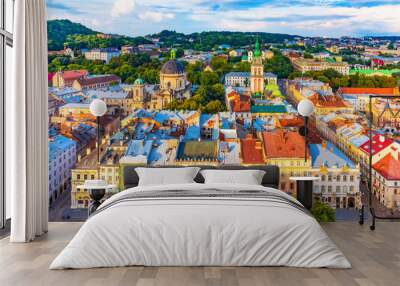 Aerial view of the Old Town of Lviv, Ukraine Wall mural