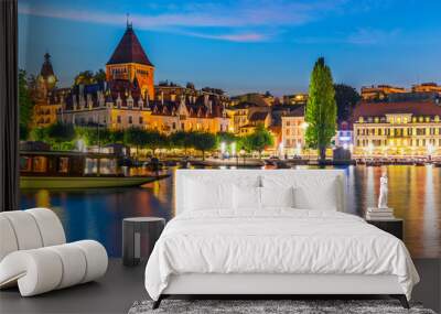 Night view of Lausanne, Switzerland Wall mural