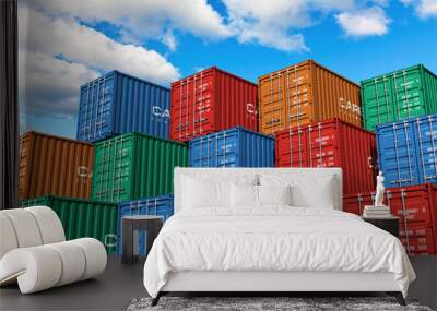 Stacked cargo containers in port Wall mural