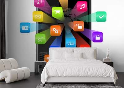 Touchscreen smartphone with application icons Wall mural