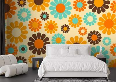 abstract vintage retro flower pattern spring summer wallpaper Wall mural