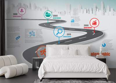 Business road map timeline infographic city designed for abstract background template milestone element modern diagram process technology digital marketing data presentation chart Vector illustration Wall mural