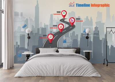 Business road map timeline infographic city designed for abstract background template milestone element modern diagram process technology digital marketing data presentation chart Vector illustration Wall mural