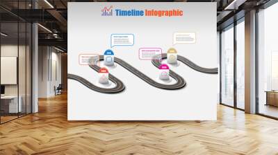 Business road map timeline infographic template with pointers designed for abstract background milestone modern diagram process technology digital marketing data presentation chart Vector illustration Wall mural