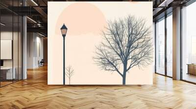 A tranquil urban park scene with just a few essential elements Wall mural