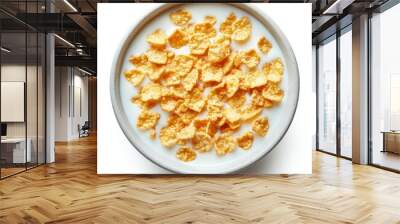 Frosted flakes cereal with milk top view in white background Wall mural