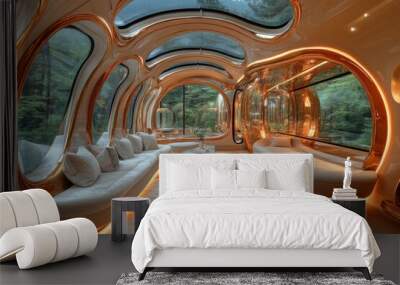 Inside of a train, luxury business, traight view, modern, futuristic Wall mural