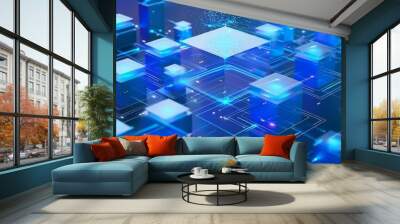 Square matrix, Cube, Technology style, Blue, beautiful light, Maxon Cinema 4D, generated with AI Wall mural