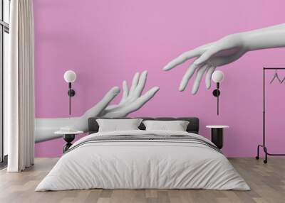 black and white mannequin hand on pink background. 3d render image. Wall mural