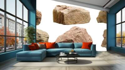 Collection of big rock stones isolated on transparent background. Realistic 3D render. Wall mural