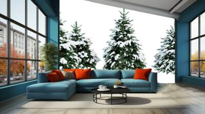 Collection of Christmas trees in the snow isolated on transparent background. Realistic 3D render. 3D illustration. Wall mural