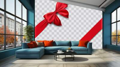 red satin ribbon and bow vector illustration Wall mural