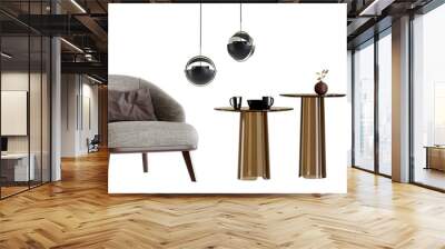 Various elements for use in interior design, isolated on transparent background. 3D render. 3D illustration. Wall mural