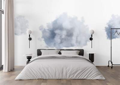 White cumulus clouds set isolated on transparent background. 3D render. 3D illustration. Wall mural