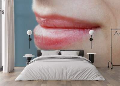 A woman's mouth is closed with a pink lip Wall mural