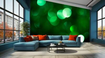 beautiful holiday background of green bokeh Wall mural