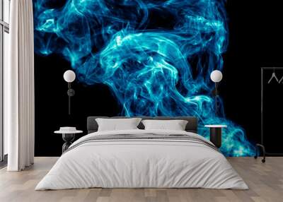 Blue smoke isolated on black background. Wall mural