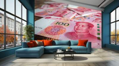 Chinese yuan as abstract background Wall mural