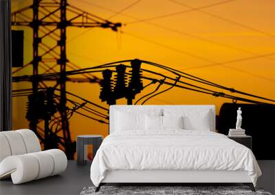 electrical substation at sunset. Wall mural