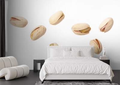 Fresh pistachios isolated on white background. Macro Wall mural