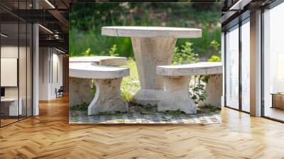 Marble table with chairs in the park Wall mural