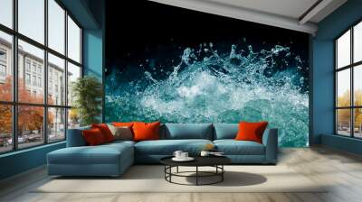 Splash of stormy water in the ocean on a black background Wall mural