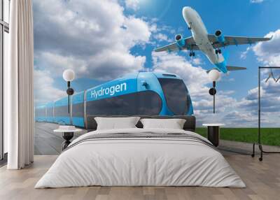 A hydrogen fuel cell train and airplane. New energy sources	 Wall mural