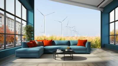 Agricultural field with wind turbines Wall mural