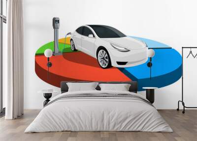 Electric car with charging station. Template with diagram for infographics. Vector illustration EPS 10 Wall mural