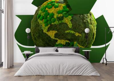 green planet earth with recycling symbol Wall mural