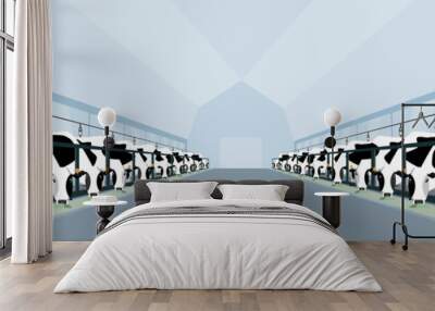 Modern dairy farm with automatic milking. Smart farming. Vector illustration EPS 10 Wall mural