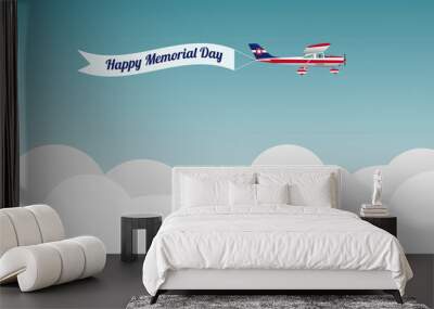 Plane with banner Happy memorial day. Vector illustration Wall mural