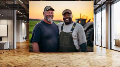 Portrait of two farmers at sunset Wall mural