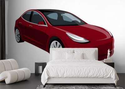 Red electric car. Vector illustration EPS 10 Wall mural