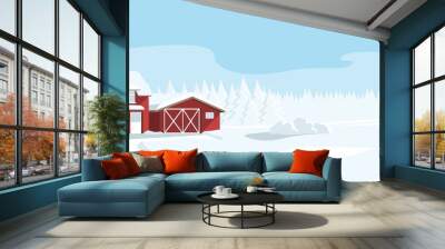 red house in a snowy forest. winter wonderland. vector banner template Wall mural