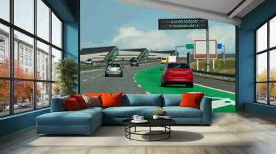 Road with lane for wireless charging of electric vehicles Wall mural