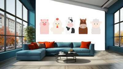 Set of farm animals, pig, cock, cow, horse, sheep, finger puppets, flat design Wall mural