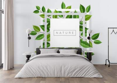 Geometric nature frame with tree branches and leaves. Vector illustration for nature related and eco design Wall mural